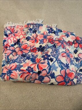 Floral Fringe Throw Beach Blanket - Pink & Blue
